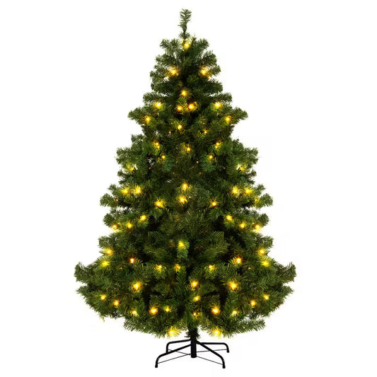 Decorated Christmas tree with lights on a white background