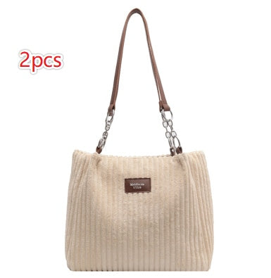 Beige Corduroy Tote Bag - 2pcs