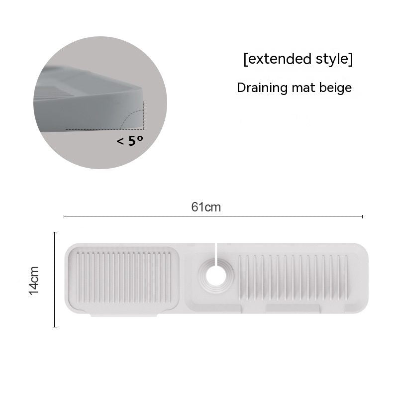 Draining mat with extended style, beige color, dimensions, and angle measurement on a white background.