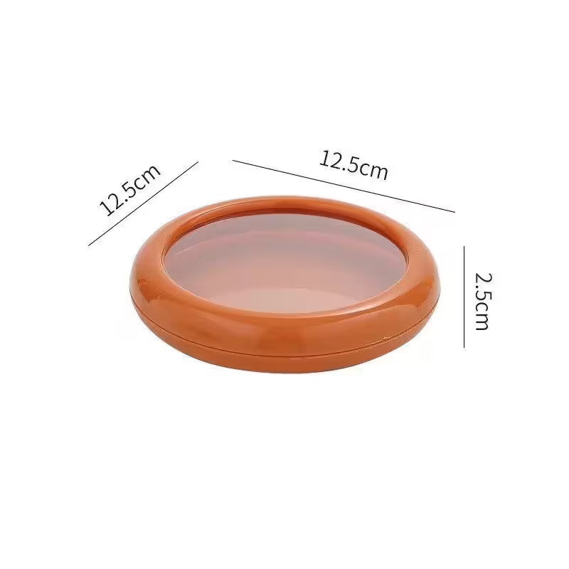 Brown circular container with dimensions labeled on a white background