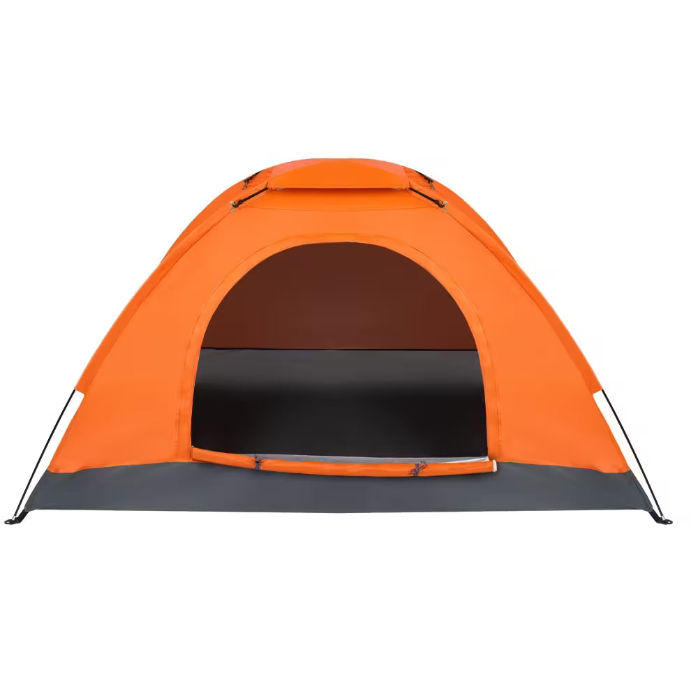 Orange tent with a black floor on a white background