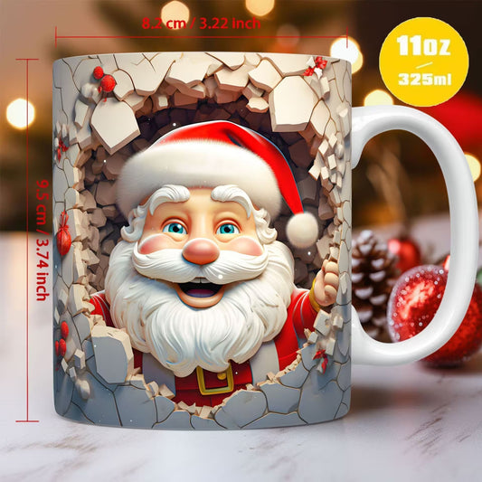 Mug with Santa Claus design, showing measurements and capacity details.