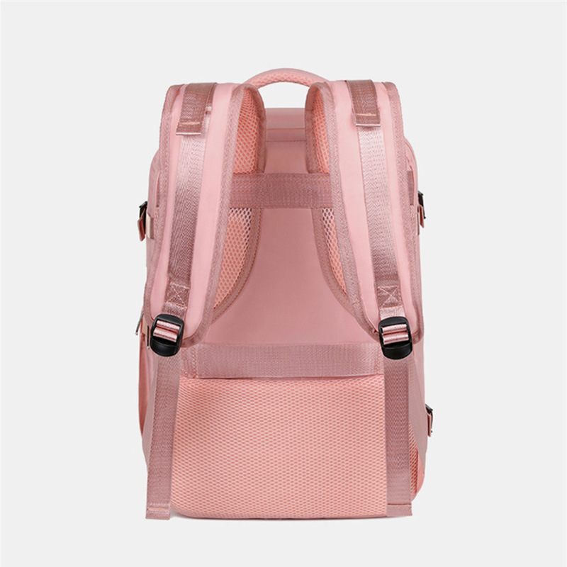 Pink backpack on a light gray background
