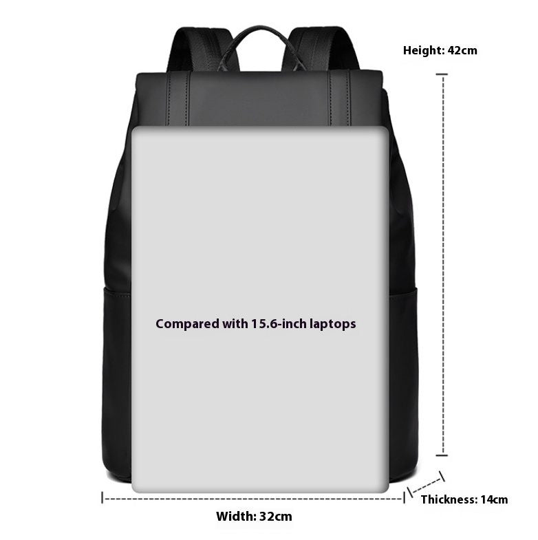 Black backpack with measurements on a white background