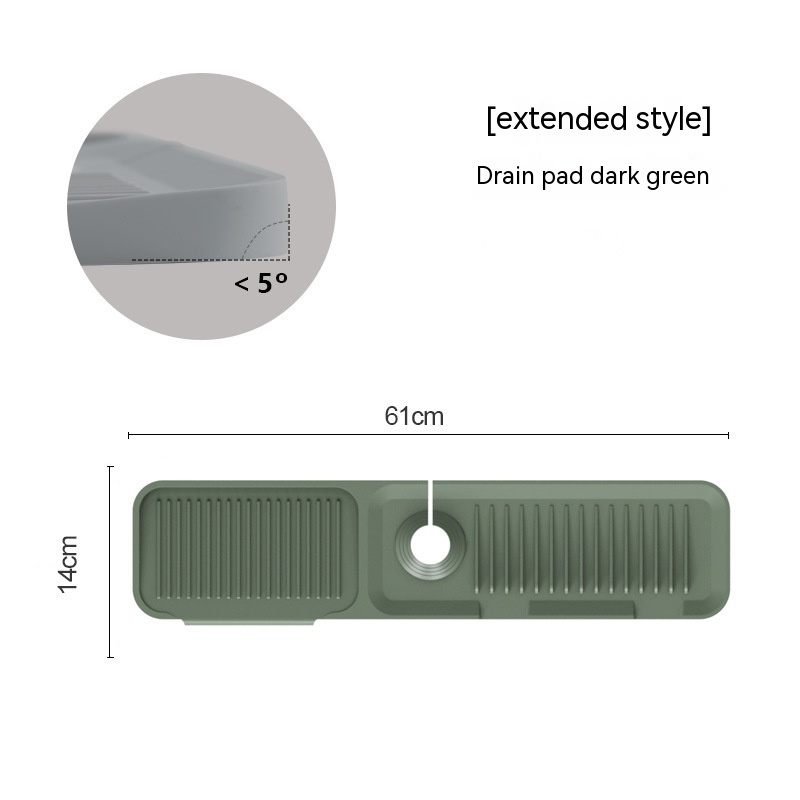 Green drain pad with measurements and angle indicator on a white background