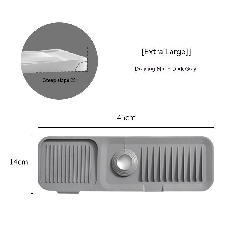 Dark gray draining mat with dimensions and slope angle on a white background