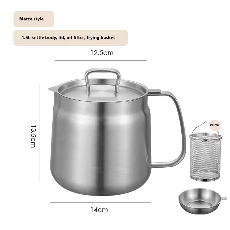 Stainless steel kettle with accessories on a white background