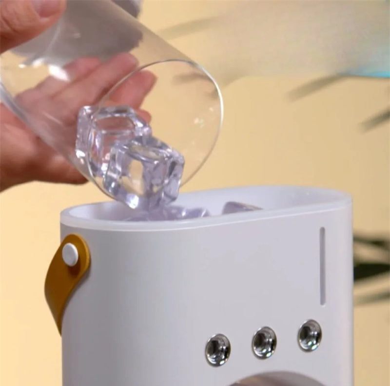 Person pouring water from a clear container into a white humidifier.