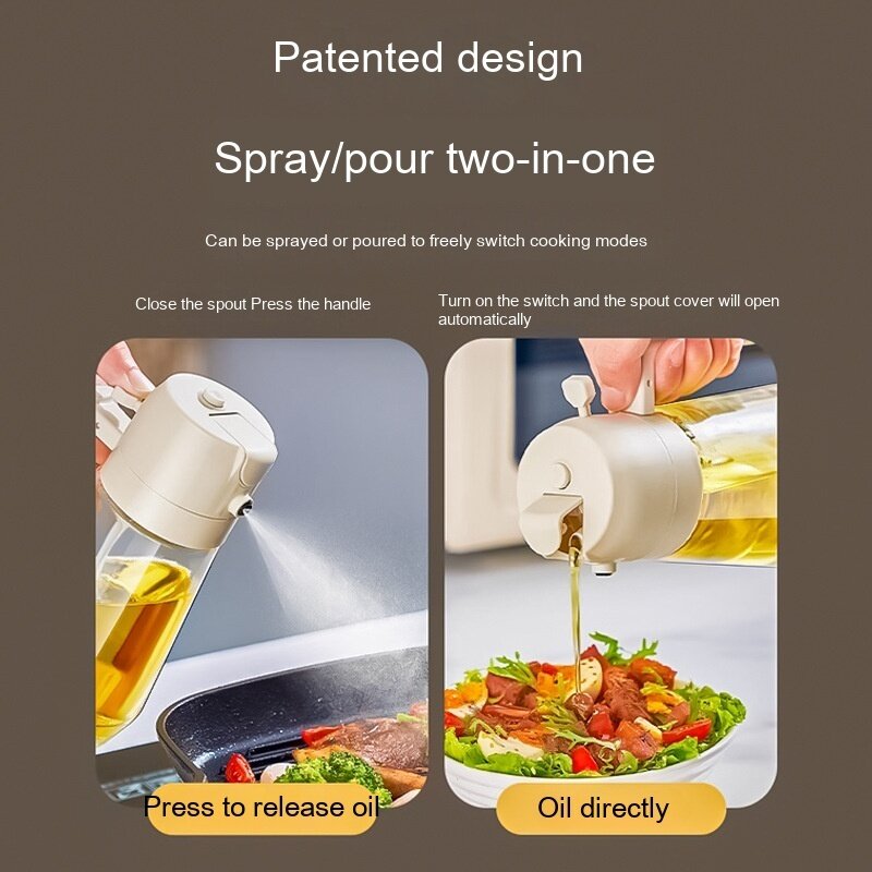 Dual Dispensing Convenience: This oil bottles for kitchen offers both pouring and spraying capabilities, allowing you to switch between the two with ease. It's a space-efficient solution that keeps your kitchen clean and organized.