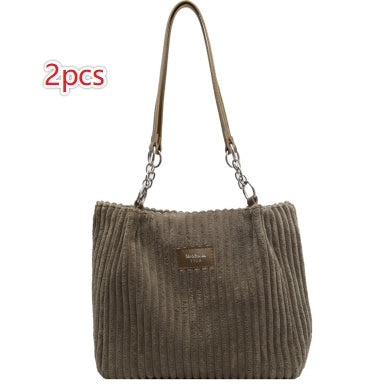 Green Corduroy Tote Bag - 2pcs