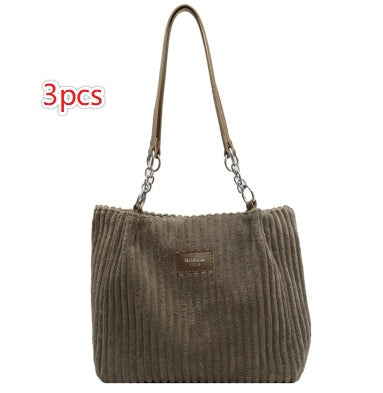 Green Corduroy Tote Bag - 3pcs