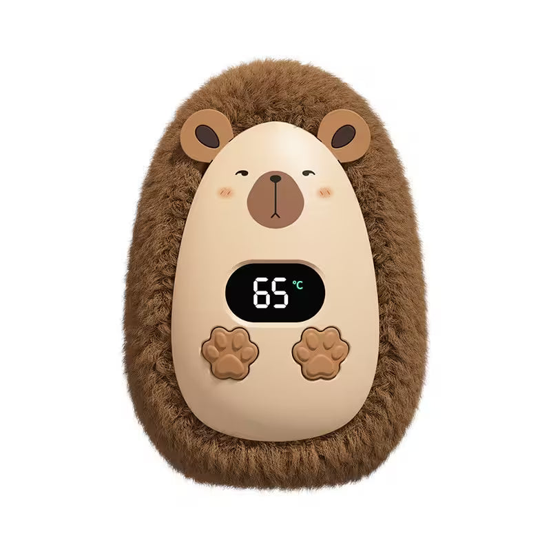 Hedgehog-shaped digital thermometer with a digital display on a white background