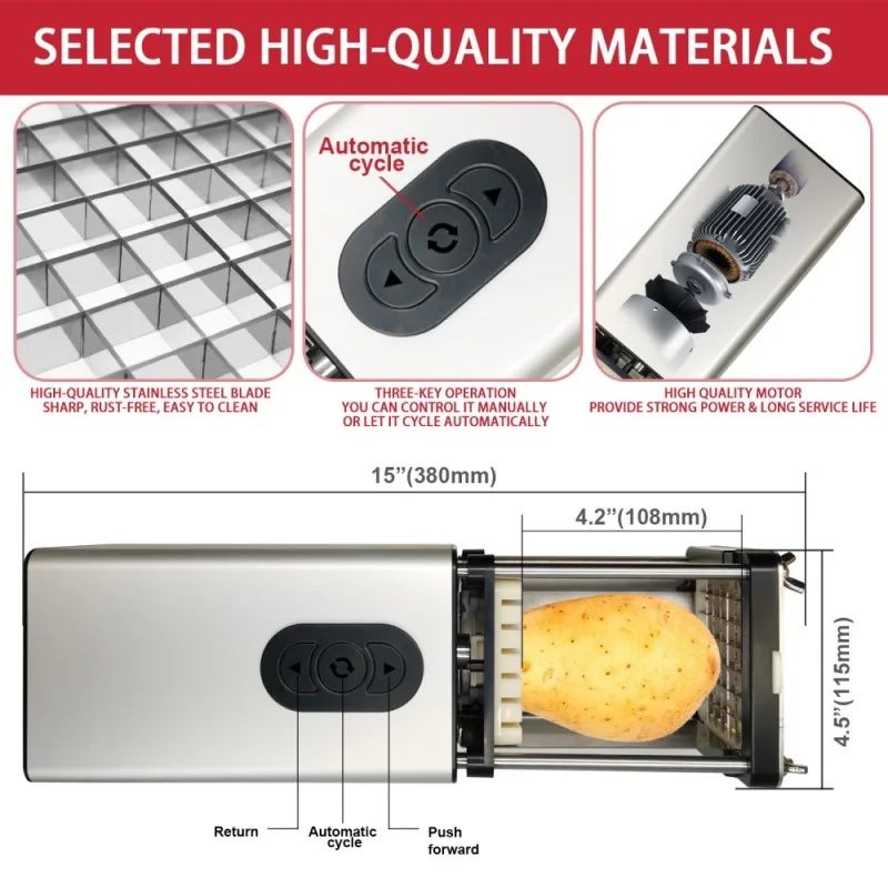 Product features and specifications with high-quality materials highlighted.