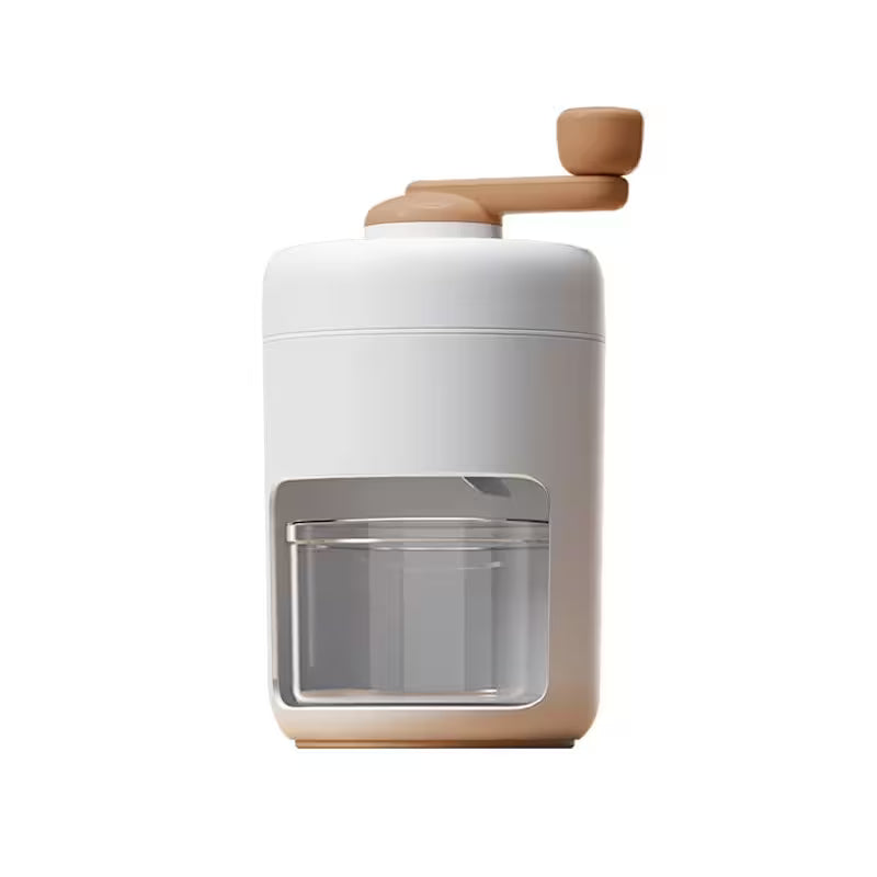 White and beige kitchen appliance with a clear glass compartment on a white background
