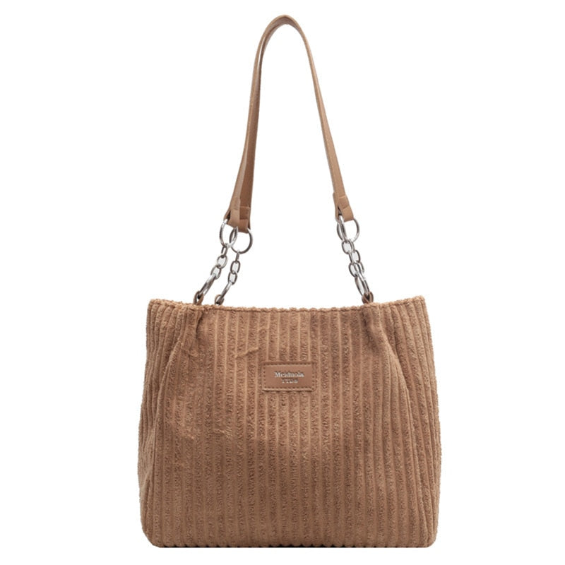 Khaki Corduroy Tote Bag
