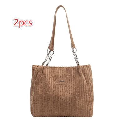 Khaki Corduroy Tote Bag - 2pcs