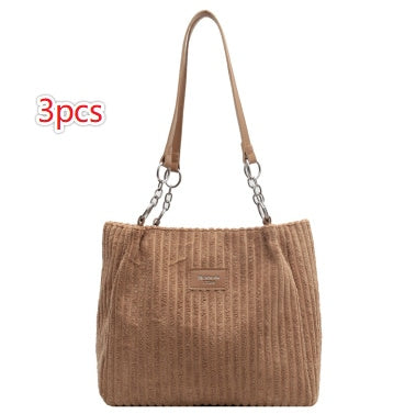 Khaki Corduroy Tote Bag - 3pcs