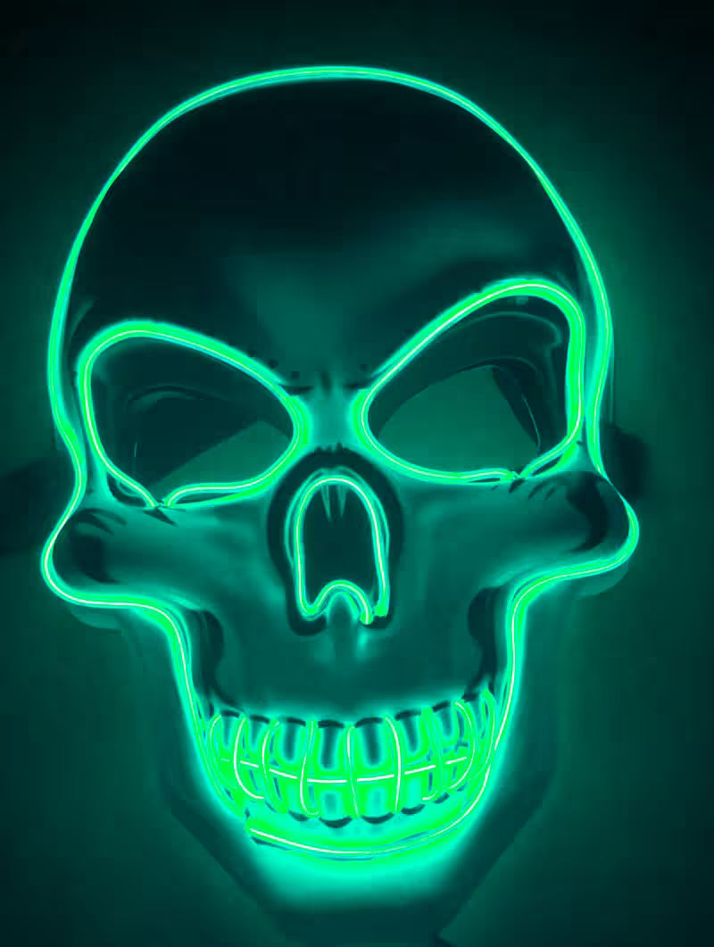LED Halloween Mask – EL Wire Neon Glow, 3 Light Modes, Battery Powered, 10 Colors for Parties & Festivals