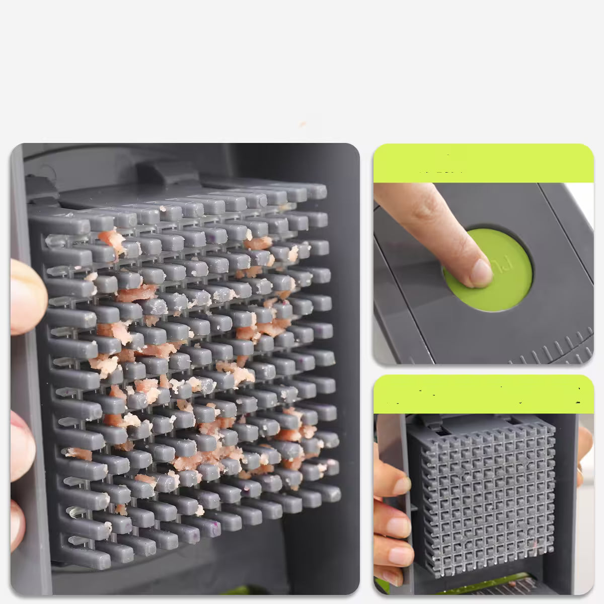 Collage of a kitchen grater with different angles and uses.