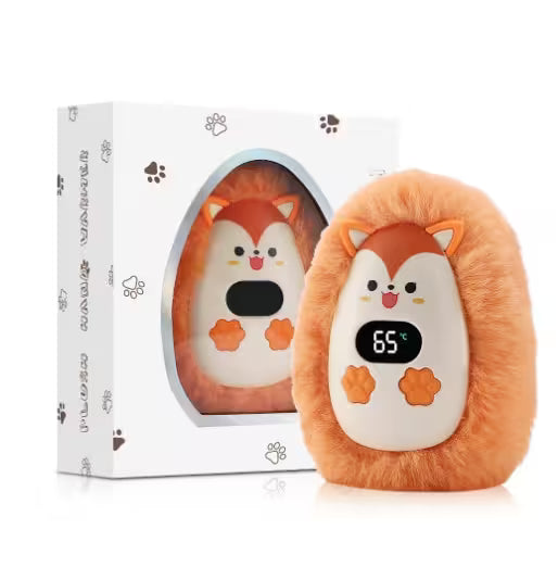 Fox-shaped temperature display with packaging on a white background