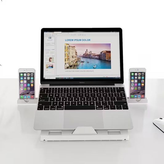 Portable Laptop Stand Adjustable Height | 9 Levels Multi-Angle Riser with Dual Phone Holders | Fits 10"–17" Laptops