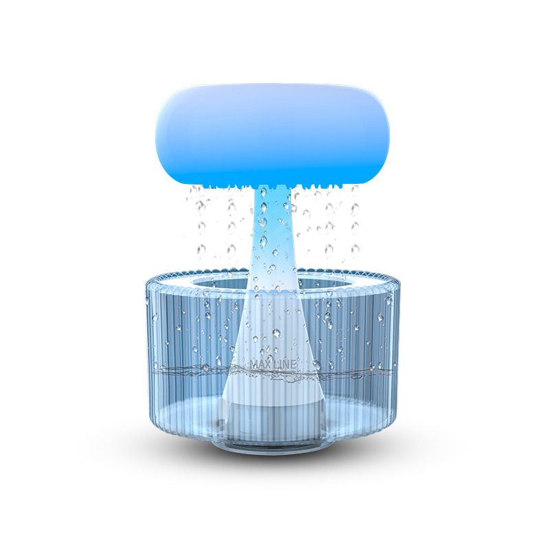 Blue water dispenser with water flowing out on a white background