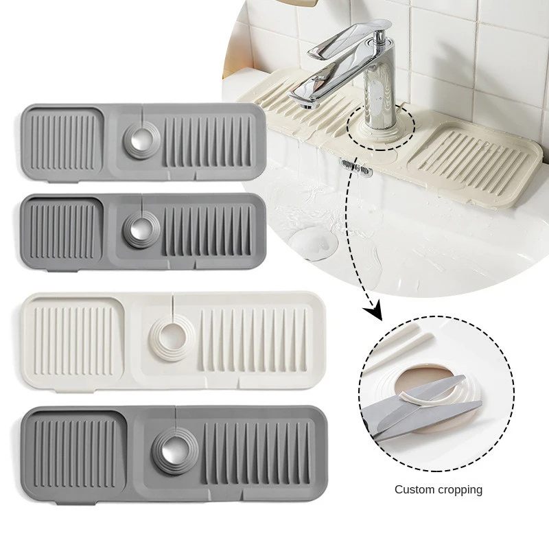 Set of three adjustable kitchen sink strainers with a close-up of one in use.
