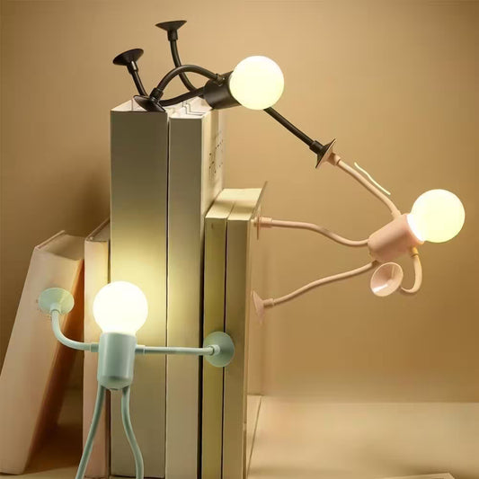 Modern wall-mounted light fixture with multiple arms and light bulbs on a neutral background