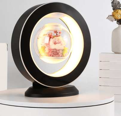 Small Pink Rose Black Round Romantic Lamp Gift - No Bluetooth Audio