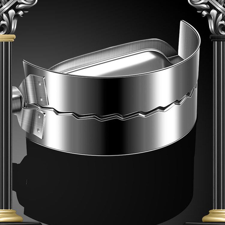 Silver bracelet on a black background with decorative columns.