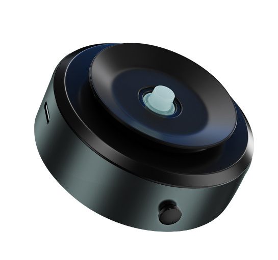 Black and blue electronic device on a white background