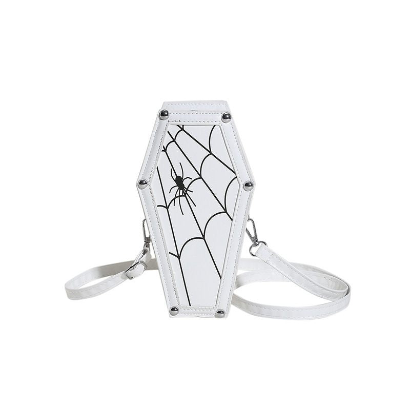 Hexagonal bag with spider web design on a white background