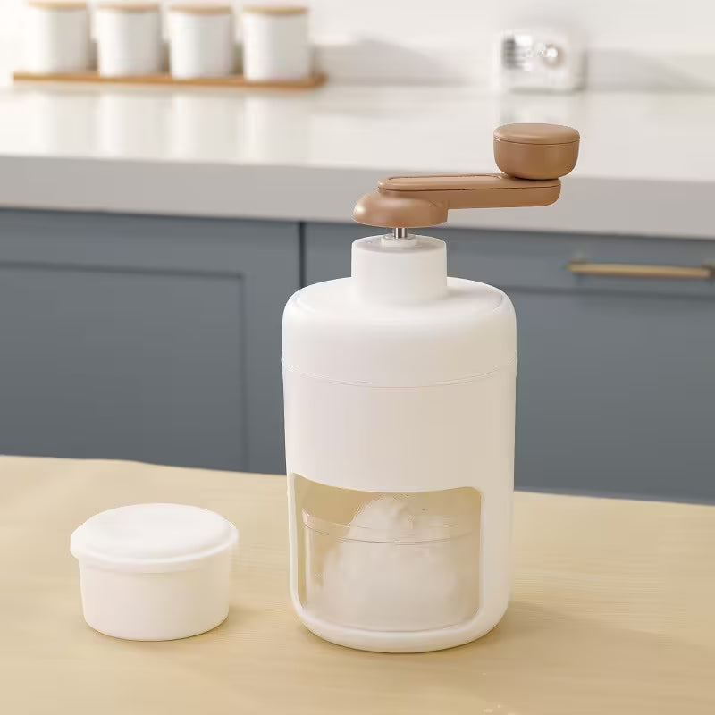 White soap dispenser with brown pump on a kitchen counter