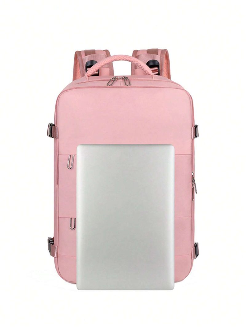 Pink backpack with a white screen on a white background