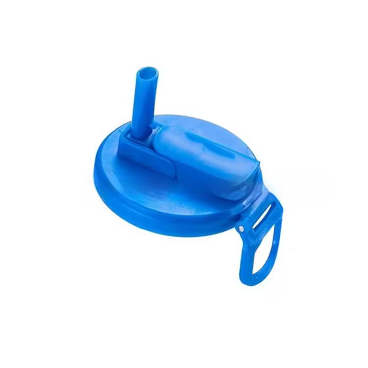 Blue lid with a straw on a white background