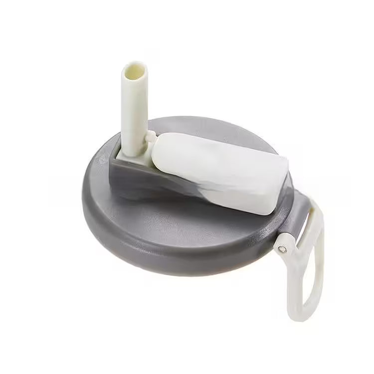 Gray lid with white straw and spout on a white background