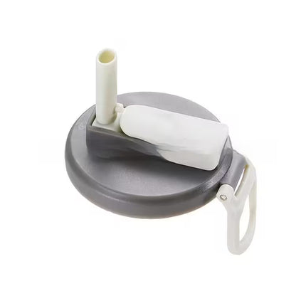 Gray lid with white straw and spout on a white background