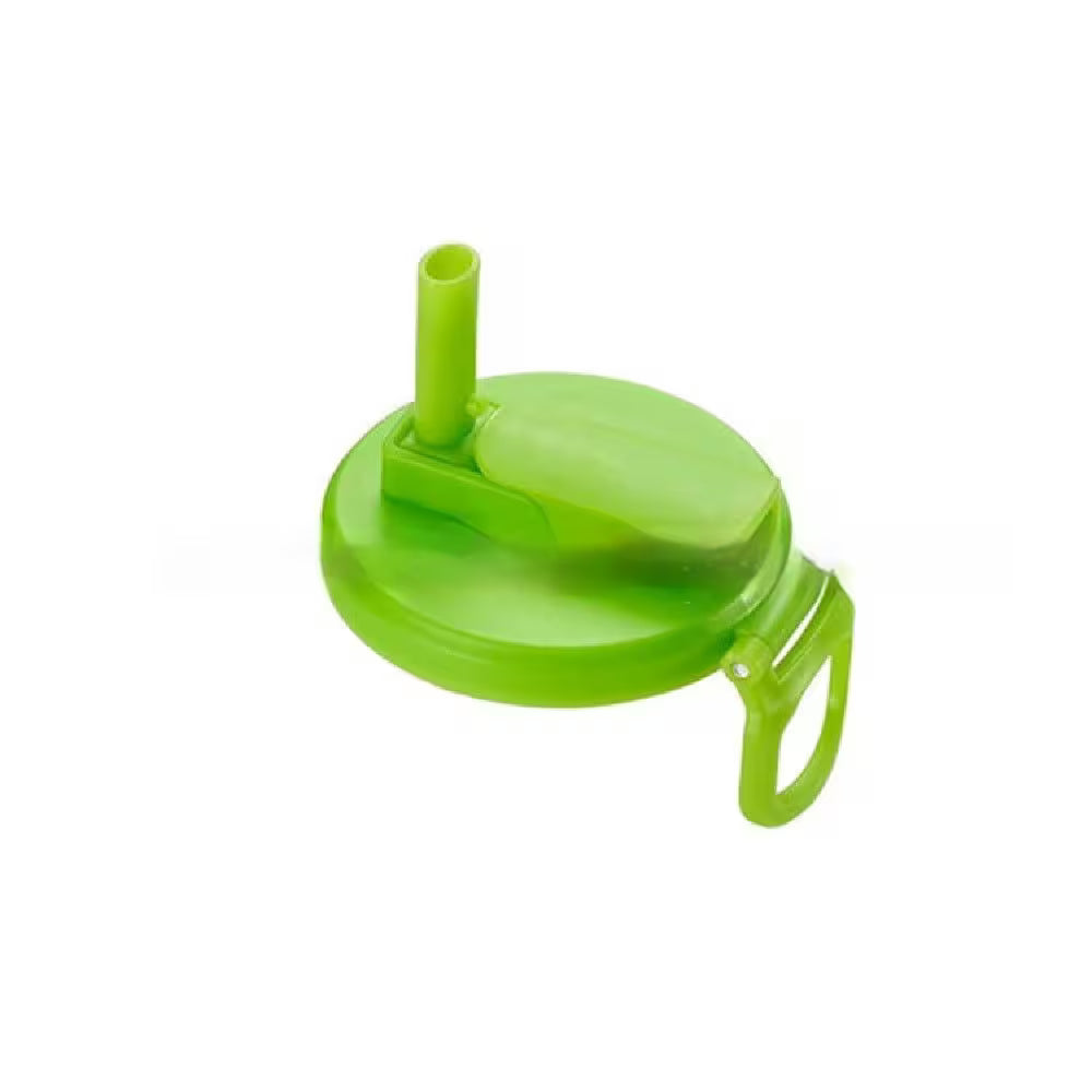 Green lid with a straw on a white background