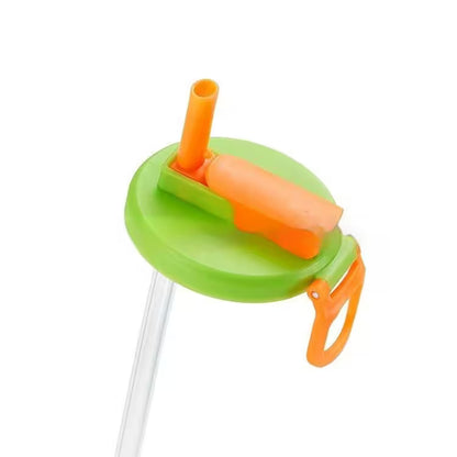 Green and orange lid with straw on a white background