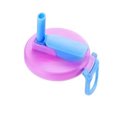 Purple and blue lid with a straw on a white background