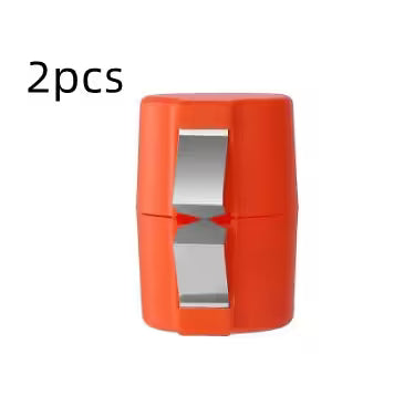 Orange and silver knife sharpener with '2pcs' text on a white background