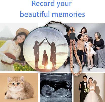 Collage of various images including a couple, a cat, and a family, with text 'Record your beautiful memories'.
