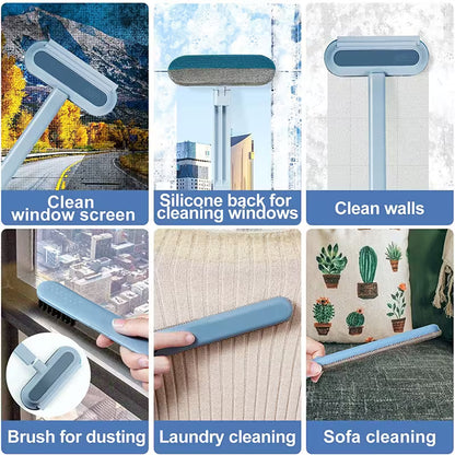 Multifunctional cleaning tool with various uses including window screen, windows, walls, dusting, laundry, and sofa cleaning.