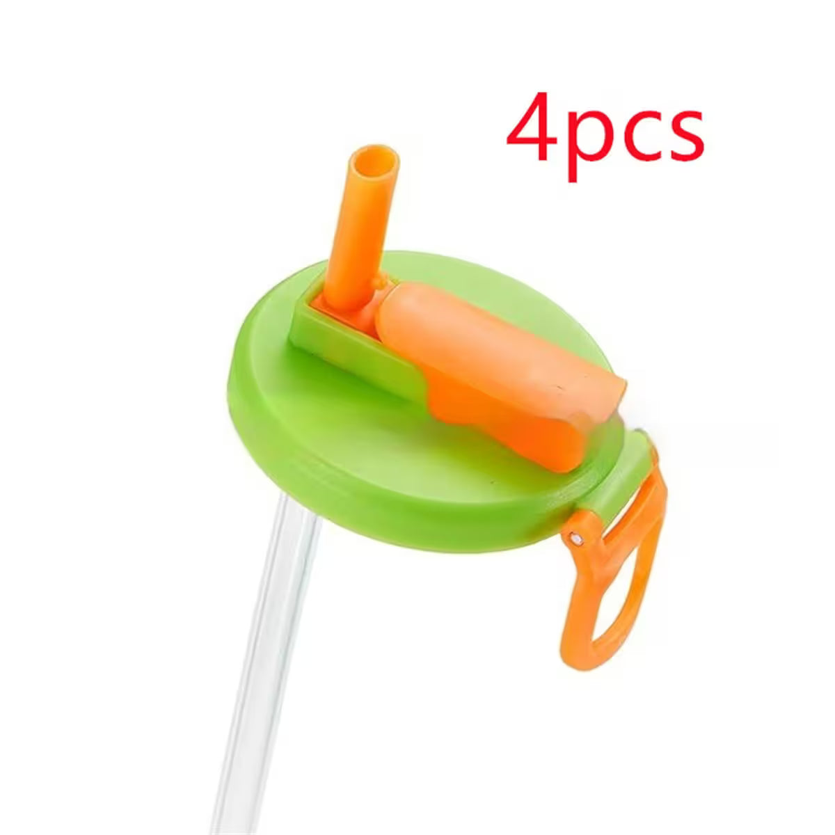 Green and orange lid with straw attachment on a white background, labeled '4 pcs'.