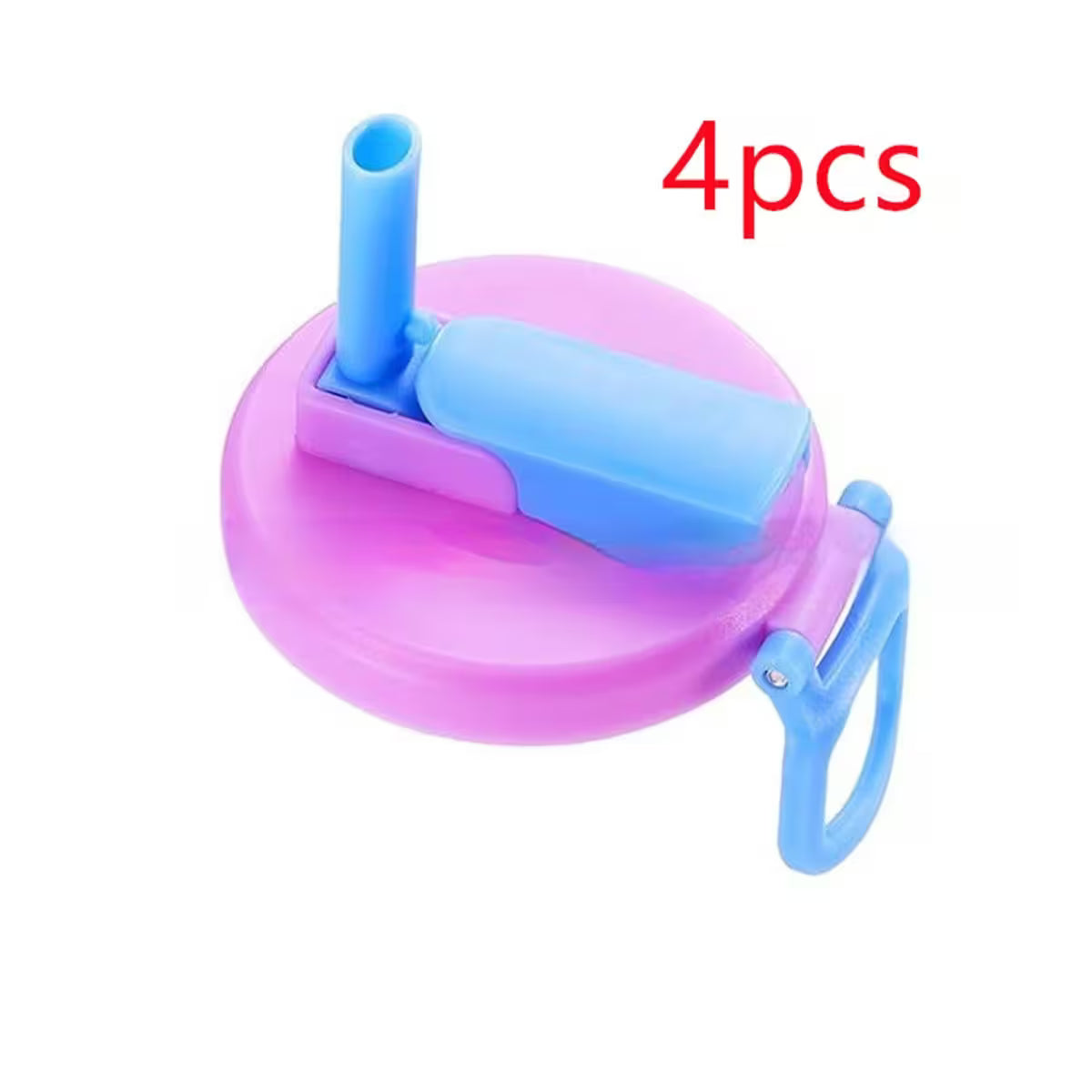 Purple lid with blue handle and straw, labeled '4 pcs' on a white background