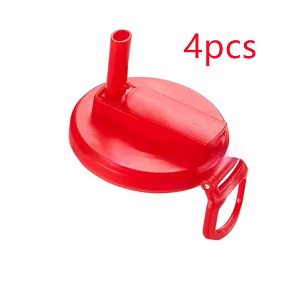 Red plastic funnel with handle on a white background, labeled '4 pcs'.