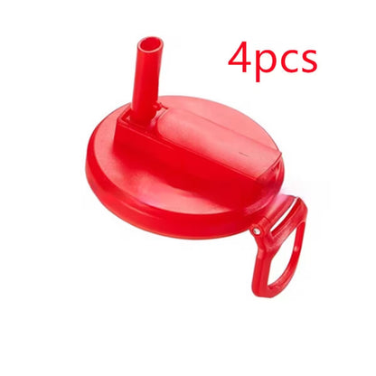 Red plastic funnel with handle on a white background, labeled '4 pcs'.