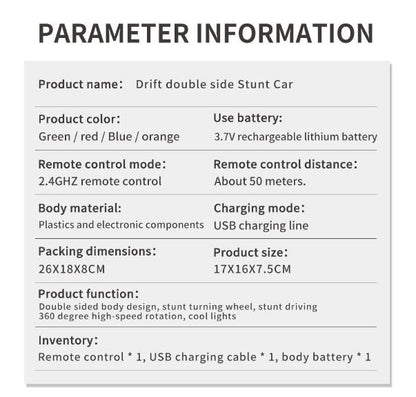 Parameter Information for the Double-Sided Remote Control Stunt Car