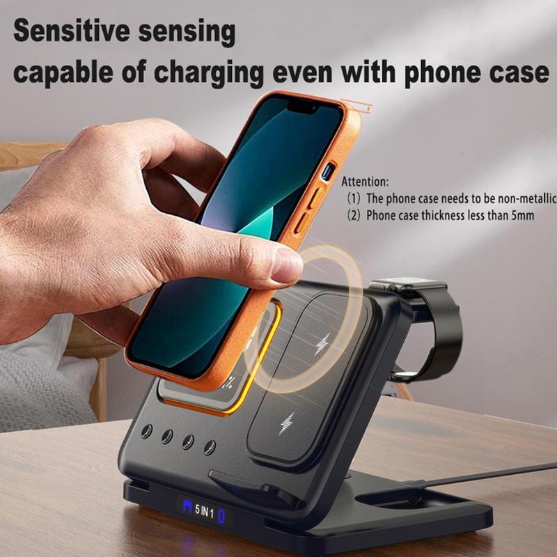 5 In 1 LED Digital Alarm Clock Fast Charging Dock Station