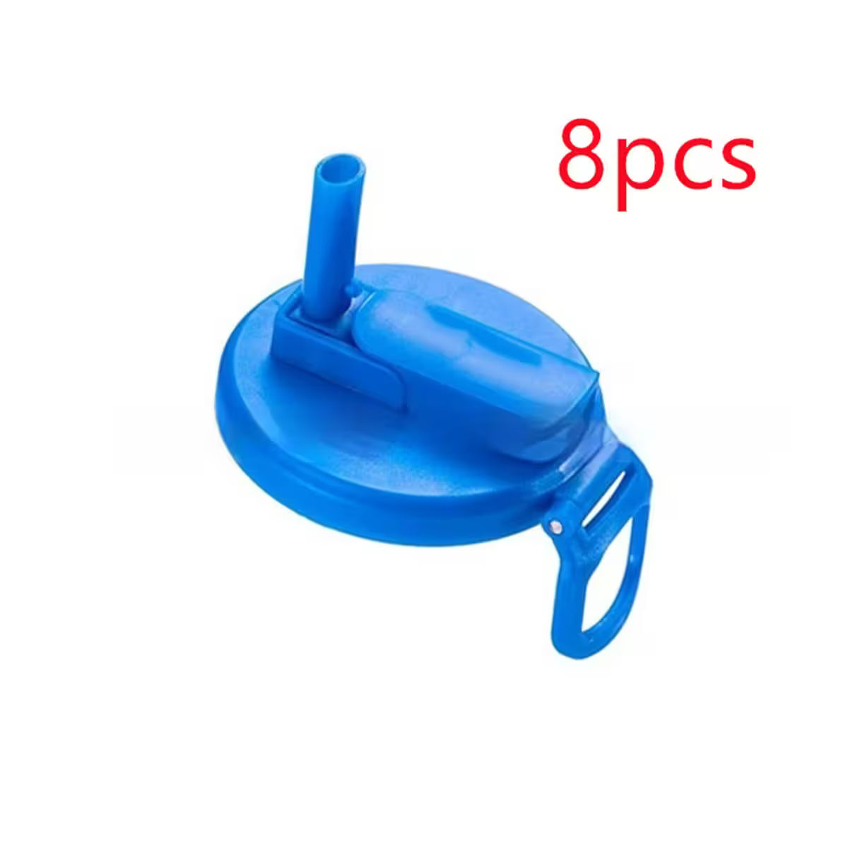 Blue straw lid with a handle on a white background, labeled '8pcs'.
